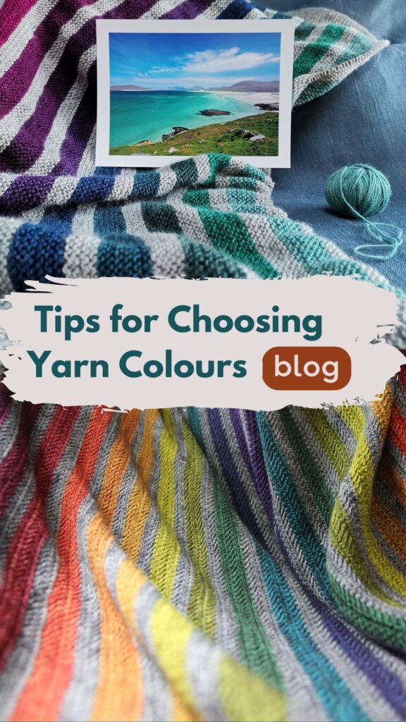 Two striped blankets with text 'Tips for Choosing Yarn Colours Blog'.