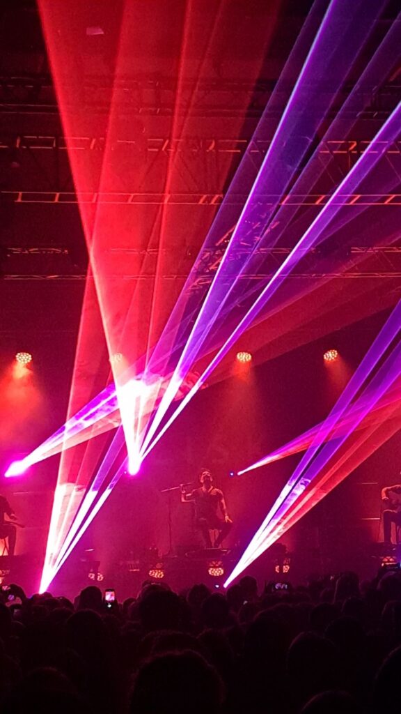 Pink and purple lightshow from a music gig.