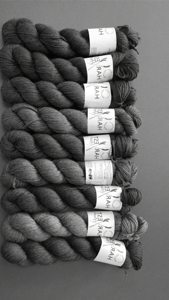 Black and white photo of yarn to show intensity of tones.