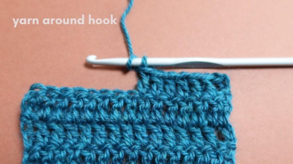 Close up of treble crochet stitch tutorial Step 1.