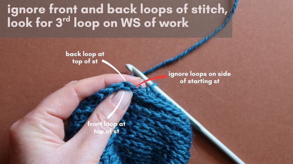Close up of a starting half treble crochet in the third loop.