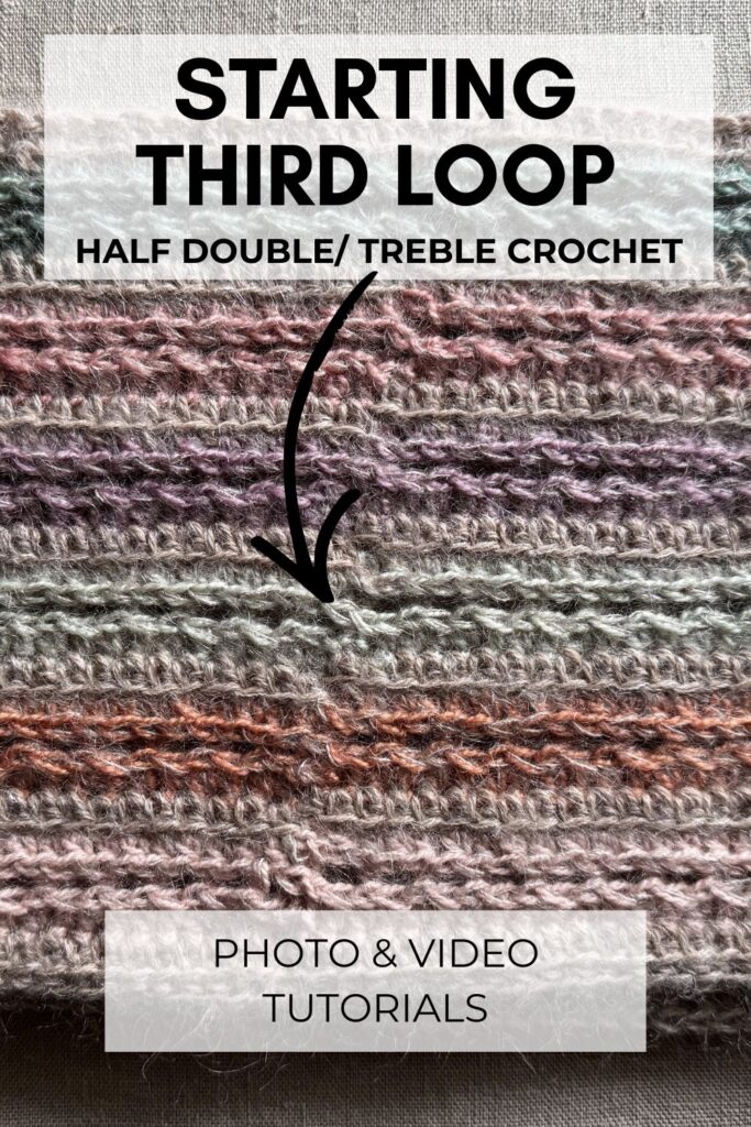 Striped Halo Crochet Cowl using starting 3rd loop half treble/ half double crochet stitches to start rounds.