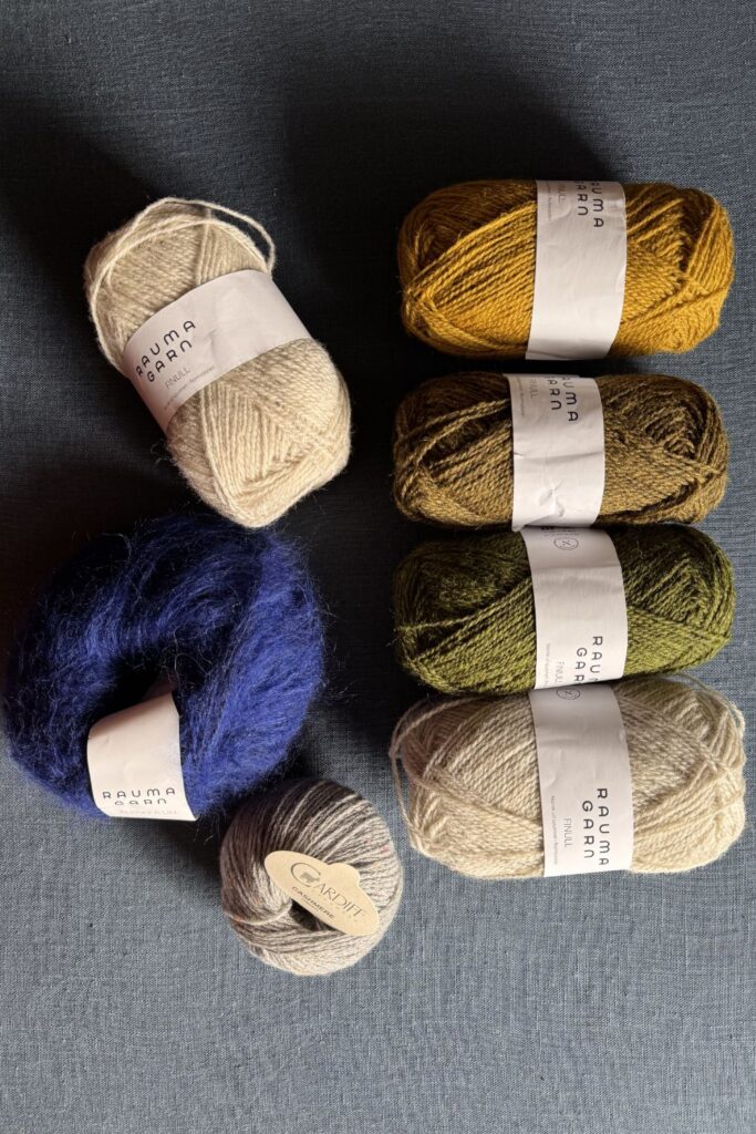 Balls of yarn purchased at Fibre Yard, Edinburgh.