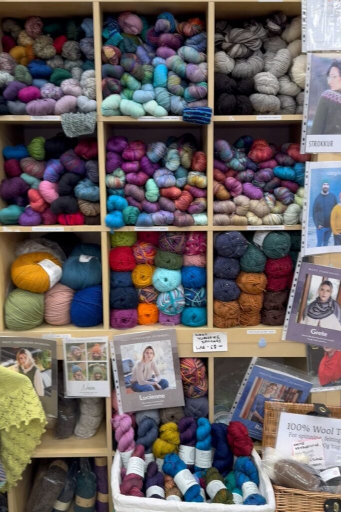 Lots of yarn in cubbies at Kathy's Knits yarn shop.