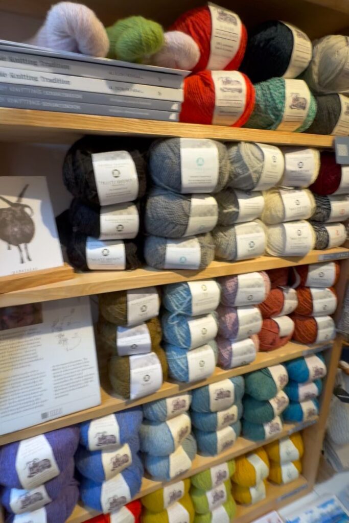 Balls of wool inside Scottish Textiles Showcase shop in Edinburgh. 