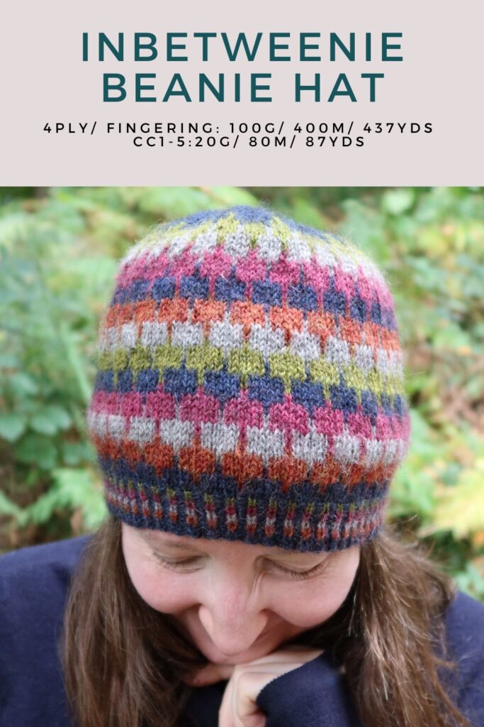 Colourwork knitted hat with block design.